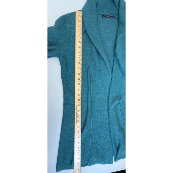 Peruvian Connection Baby Alpaca Silk Open Knit Long Cardigan Teal Green Size L - Picture 3 of 14